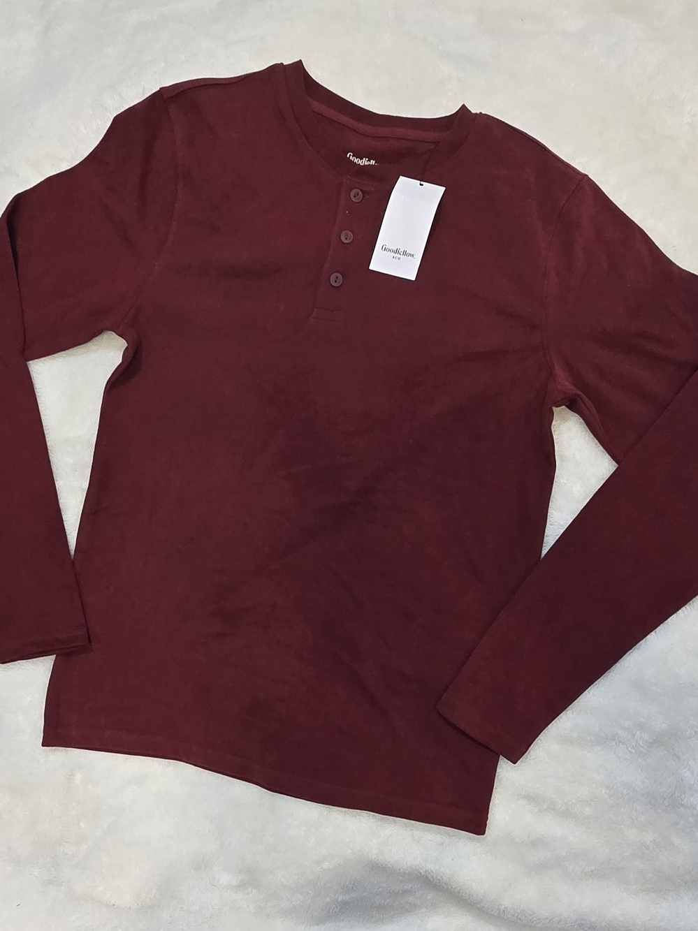 NWT Goodfellow & Co Men’s Standard Fit Long Sleeve Henley Shirt Maroon Burgundy